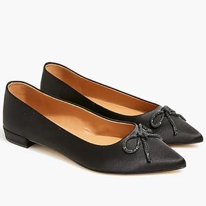 J Crew Factory Satin Pointy-Toe Flats w/ Bow BL562 | Size 8, Black NEW